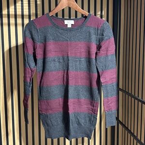 LOFT Charcoal and Burgundy Striped Top